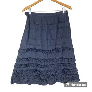 Rebecca Taylor silk ruffled midi skirt size 8 navy blue quiet luxury feminine
